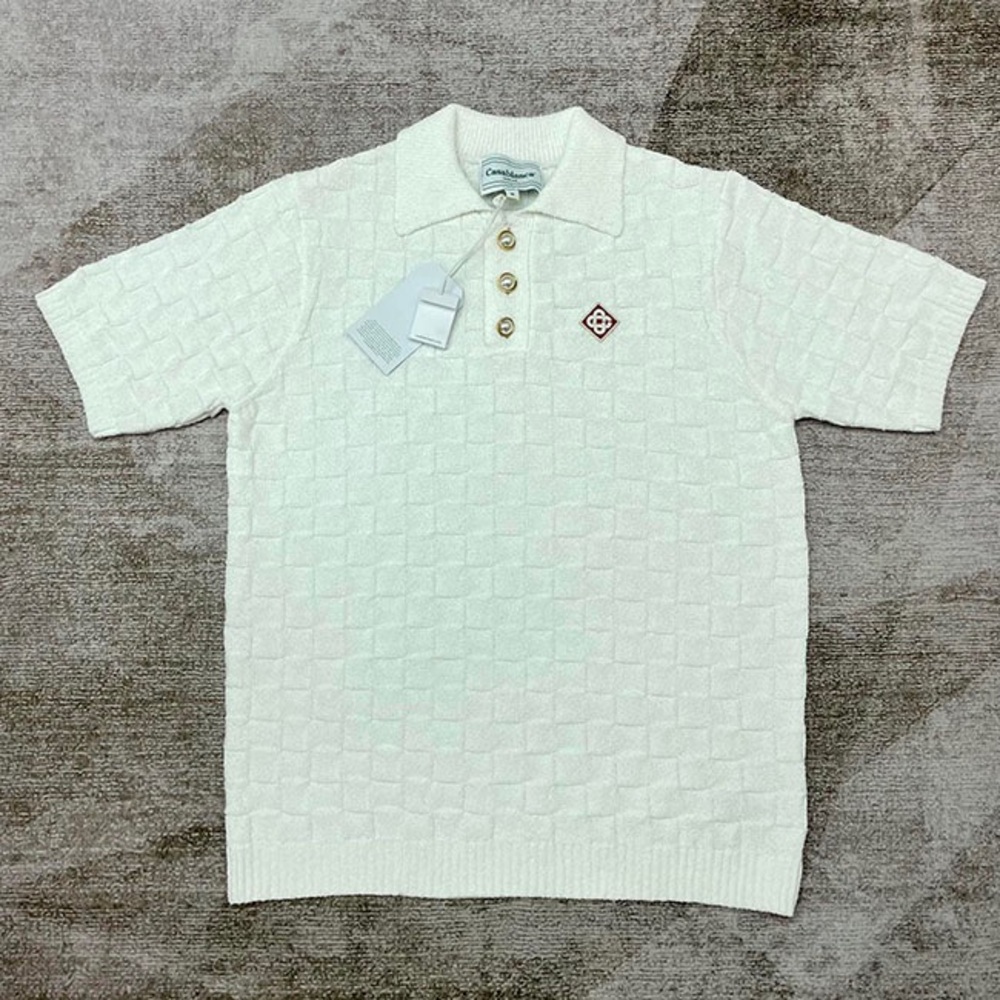Casablanca Textured Knit Polo Shirt with Embroidered Logo